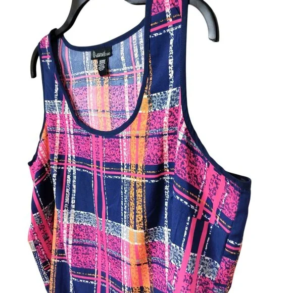 Signature Studio Sleeveless Top Multicolored Blue Plaid Women's Size Medium - Picture 7 of 8